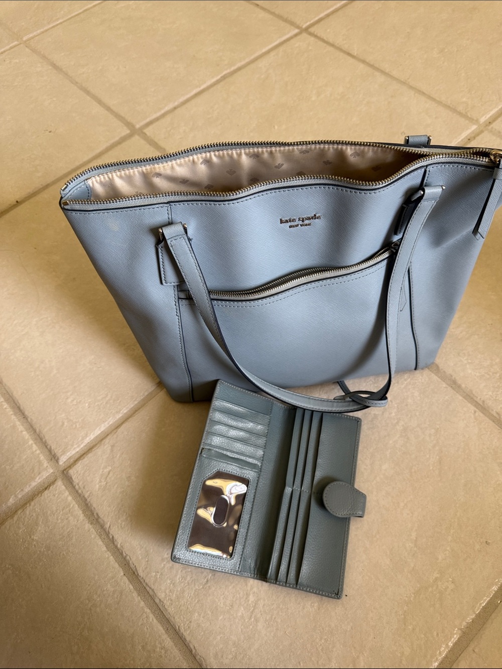 kate spade Dusty Blue Saffiano Tote with Matching Wallet